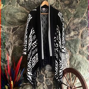 Chicos size 1 Black and white tasseled cardigan